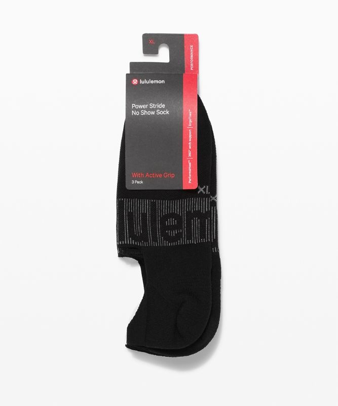 Calcetines Lululemon Power Stride No-Show Sock with Active Grip 3 Pack Hombre Negros | 13964-VPAR