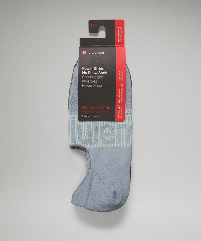 Calcetines Lululemon Power Stride No-Show Sock with Active Grip 3 Pack Hombre Grises Grises Verde Oliva | 39620-MPLW