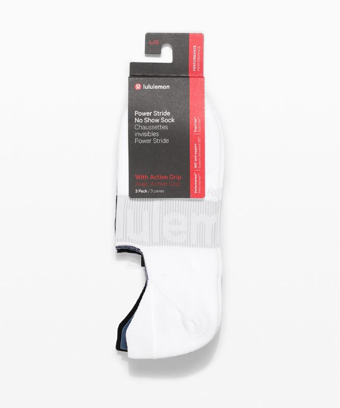 Calcetines Lululemon Power Stride No-Show Sock with Active Grip 3 Pack Hombre Blancos Azules Negros | 03429-BUJT