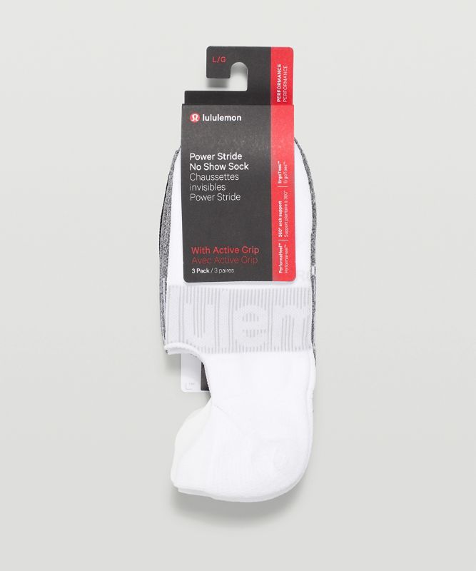 Calcetines Lululemon Power Stride No-Show Sock with Active Grip 3 Pack Hombre Blancos Grises Negros | 76401-LPXQ