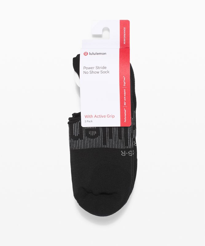 Calcetines Lululemon Power Stride No-Show Sock with Active Grip 3 Pack Mujer Negros | 75916-JNBA