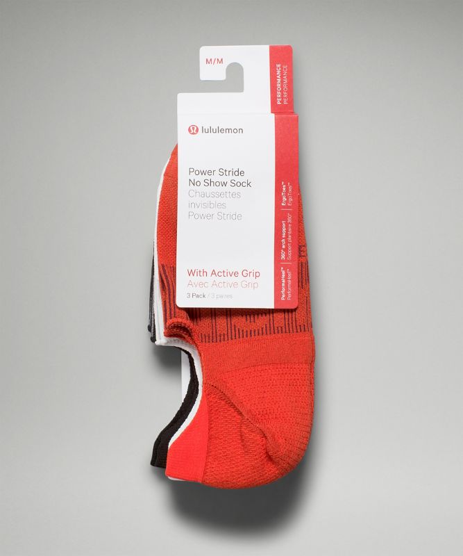 Calcetines Lululemon Power Stride No-Show Sock with Active Grip 3 Pack Mujer Rojos Blancos Negros | 25970-KLMC