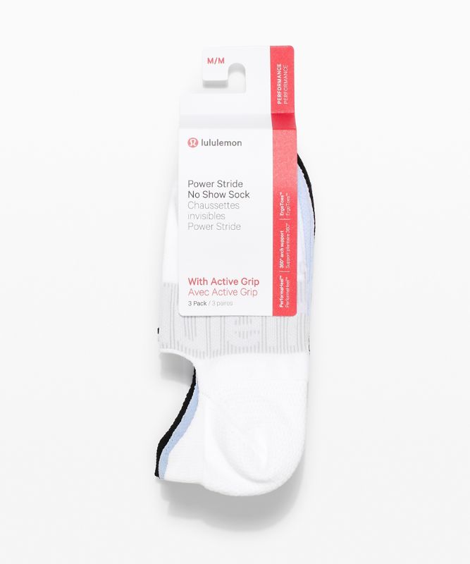 Calcetines Lululemon Power Stride No-Show Sock with Active Grip 3 Pack Mujer Blancos Azules Beige Negros | 58370-JHXW