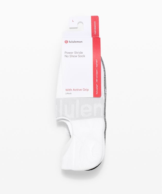 Calcetines Lululemon Power Stride No-Show Sock with Active Grip 3 Pack Mujer Blancos Grises Negros | 41987-HIDF