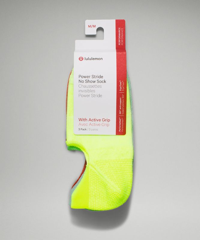 Calcetines Lululemon Power Stride No-Show Sock with Active Grip 3 Pack Mujer Amarillos Verdes Naranjas | 03412-MBDA