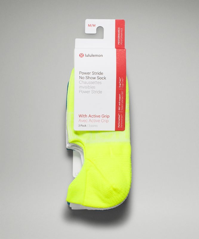 Calcetines Lululemon Power Stride No-Show Sock with Active Grip 3 Pack Mujer Amarillos Blancos Azules | 06423-XDNE