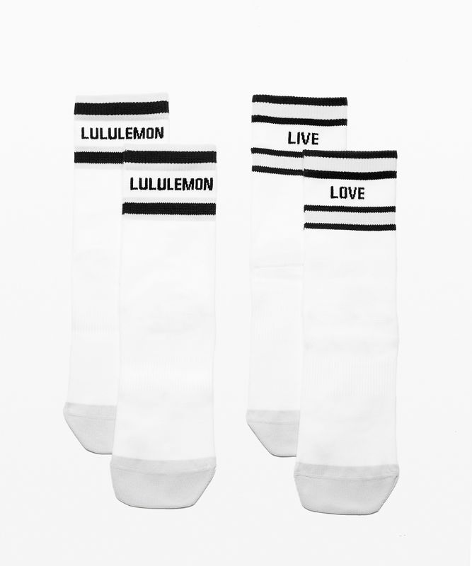 Calcetines Lululemon Tale To Tell Mid Crew Sock 2 Pack Mujer Blancos Negros | 53718-HRYK