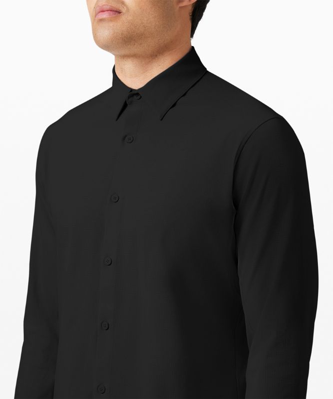 Camisa Lululemon Airing Easy Long Sleeve Button Up Shirt Ventlight Mesh Hombre Negros | 06921-DSMA