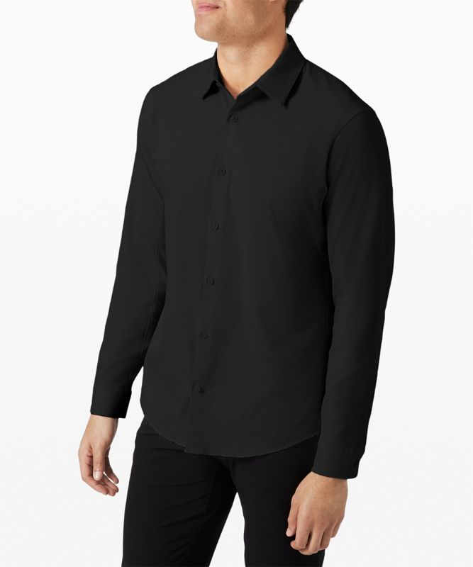 Camisa Lululemon Airing Easy Long Sleeve Button Up Shirt Ventlight Mesh Hombre Negros | 06921-DSMA