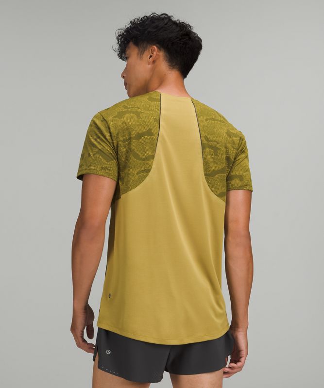 Camisa Lululemon Fast and Free Short Sleeve Shirt Hombre Camuflados Dorados Verdes | 18372-MIHS