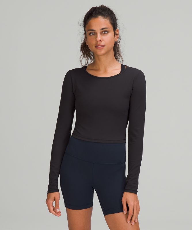 Camisa Lululemon Wunder Train Cropped Long Sleeve Shirt Mujer Negros | 38176-VGTZ