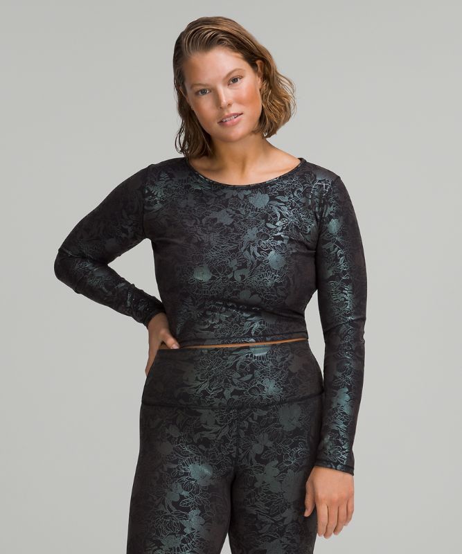 Camisa Lululemon Wunder Train Cropped Long Sleeve Shirt Foil Mujer Negros | 63251-ZJHR