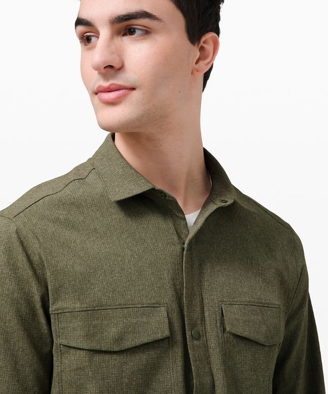 Camisas Lululemon Airing Easy Overshirt Ventlight Mesh Hombre Verde Oliva | 74850-DHWO