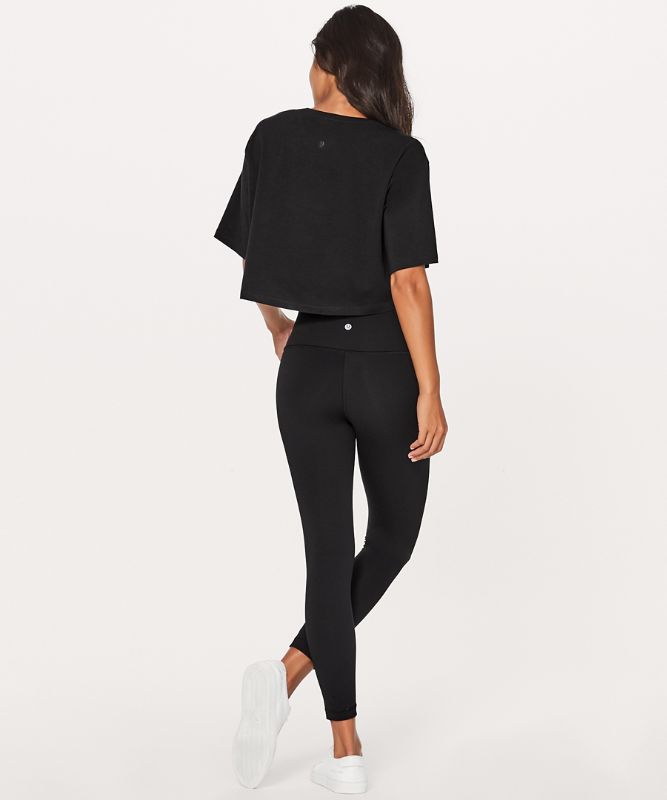 Camiseta Lululemon Cortes Crop Logo Mujer Negros | 46195-RDBU