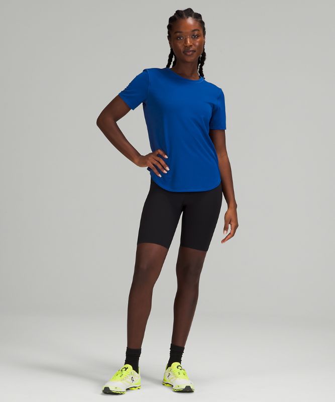 Camiseta Lululemon High Neck Running and Training Short Sleeve Mujer Azules | 93861-ULRK