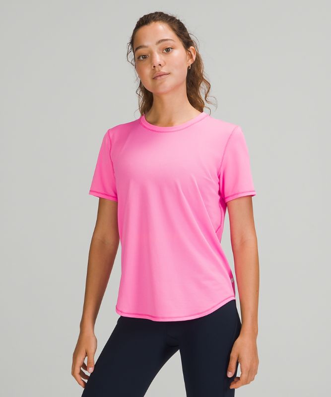 Camiseta Lululemon High Neck Running and Training Short Sleeve Mujer Rosas Azules | 37265-LGYS