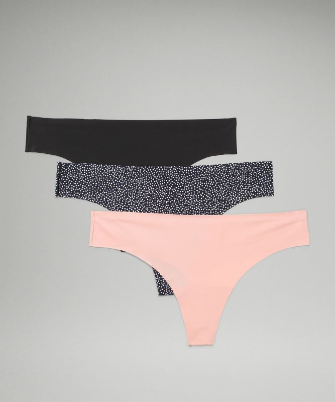 Ropa Interior Lululemon InvisiWear Mid-Rise Thong Underwear 3 Pack Mujer Negros Rosas Blancos Negros | 01325-FYHT