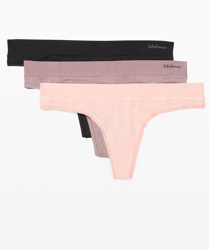 Ropa Interior Lululemon Soft Breathable Thong 3 Pack Mujer Morados Negros | 39201-CNKF