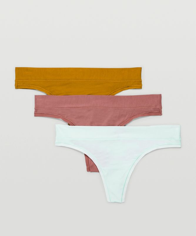 Ropa Interior Lululemon UnderEase Mid Rise Thong Underwear 3 Pack Mujer Dorados Marrom | 02483-ZOUK