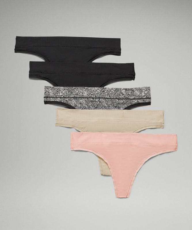 Ropa Interior Lululemon UnderEase Thong 5P Mujer Negros Negros Rosas Blancos Beige Negros | 89106-KXSR