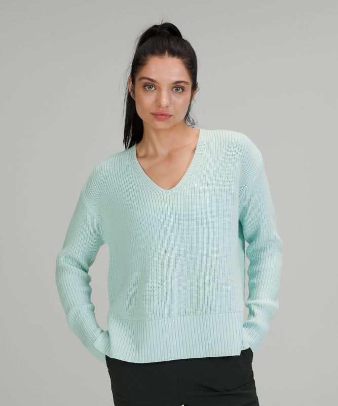 Sudaderas Lululemon Merino Wool V-Neck Sweater Mujer Verde Menta | 56980-SBHM