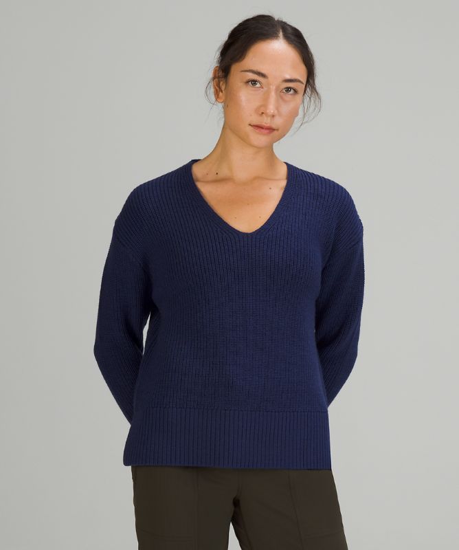 Sudaderas Lululemon Merino Wool V-Neck Sweater Mujer Night Sea | 67502-XMLK