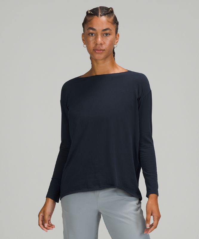 Tops Lululemon Back in Action Long Sleeve Mujer Azul Marino | 30296-VUBY