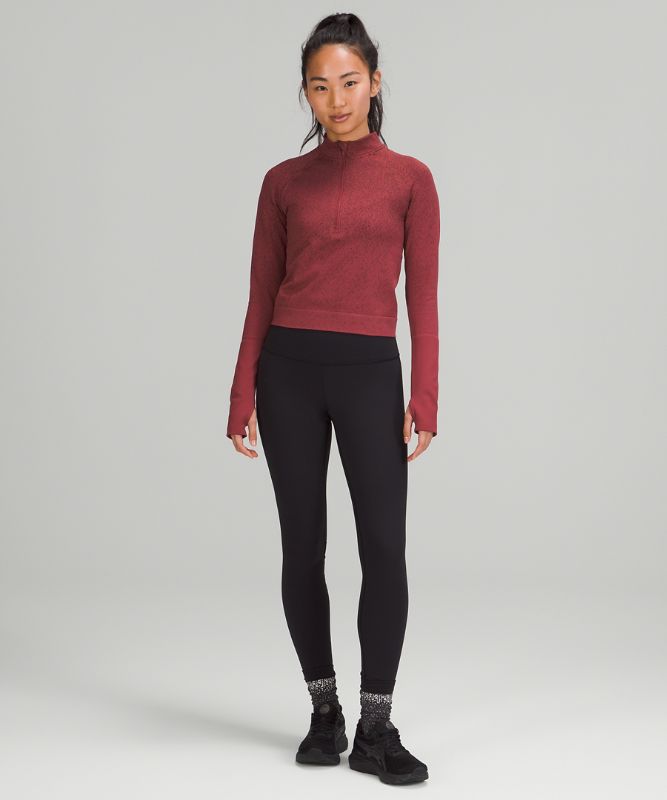 Tops Lululemon Rest Less Cropped 1/2 Zip Mujer Herringbone Fade Mulled Wine / French Press | 76354-LHIR