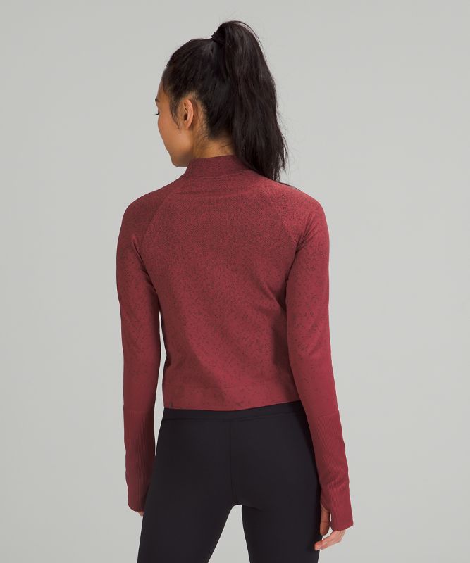 Tops Lululemon Rest Less Cropped 1/2 Zip Mujer Herringbone Fade Mulled Wine / French Press | 76354-LHIR