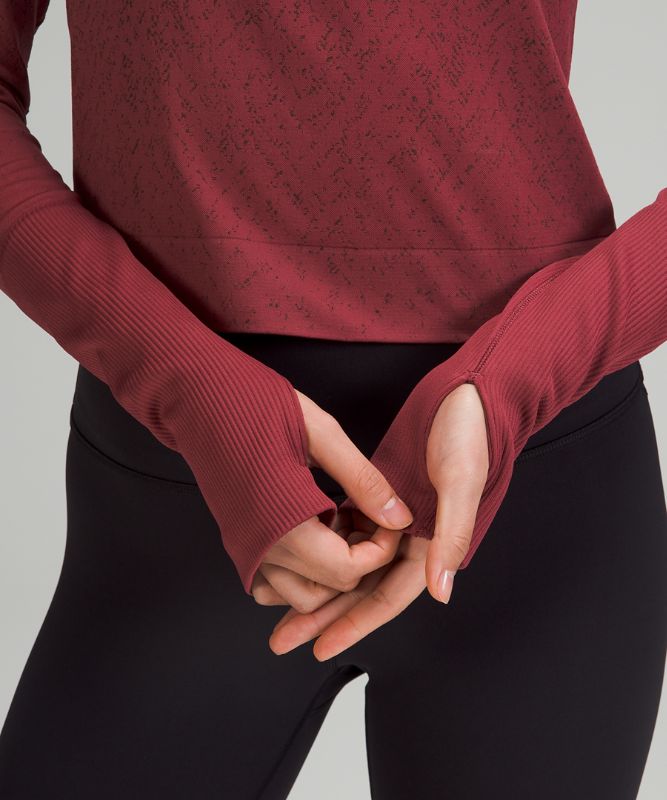 Tops Lululemon Rest Less Cropped 1/2 Zip Mujer Herringbone Fade Mulled Wine / French Press | 76354-LHIR