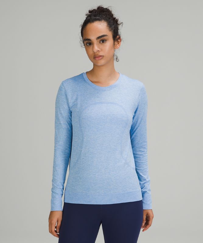 Tops Lululemon Swiftly Relaxed Long Sleeve Mujer Azules Blancos | 91674-FCUS