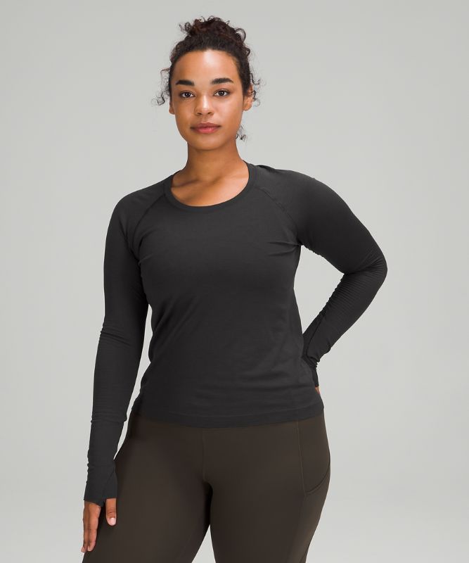 Tops Lululemon Swiftly Tech Long Sleeve 2.0 Race Mujer Negros Negros | 43029-LOZJ