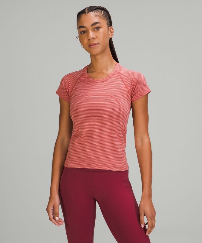 Tops Lululemon Swiftly Tech SS 2.0 Race Mujer Rosas Rosas Blancos Rojos | 15623-QLIP