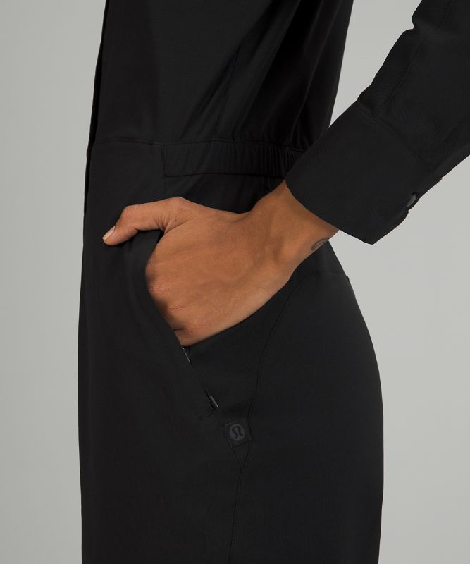 Vestido Lululemon lululemon lab Woven Long Sleeve Jumpsuit Mujer Negros | 69470-WOGT