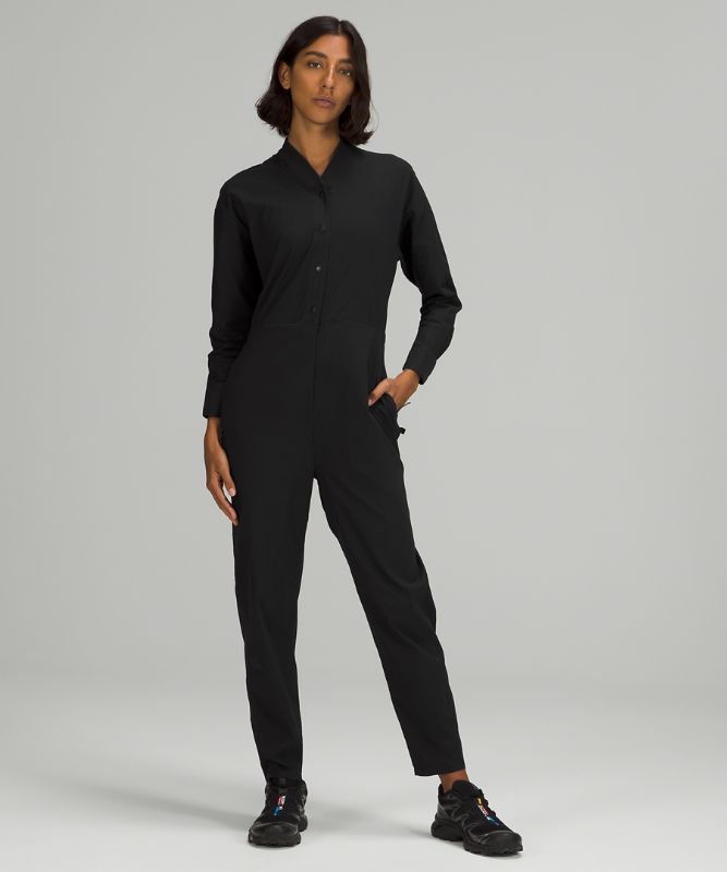 Vestido Lululemon lululemon lab Woven Long Sleeve Jumpsuit Mujer Negros | 69470-WOGT